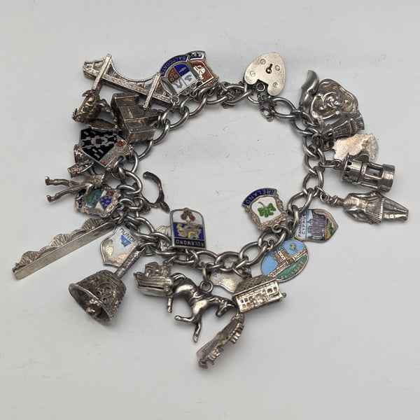 British vintage silver charm bracelet 75g